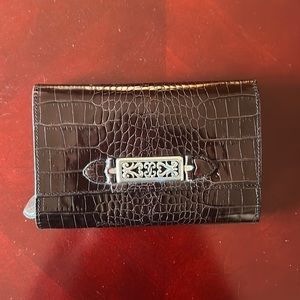 Brighton Brown/Silver Croc Embossed Leather Clutch/Wallet/Checkbook.